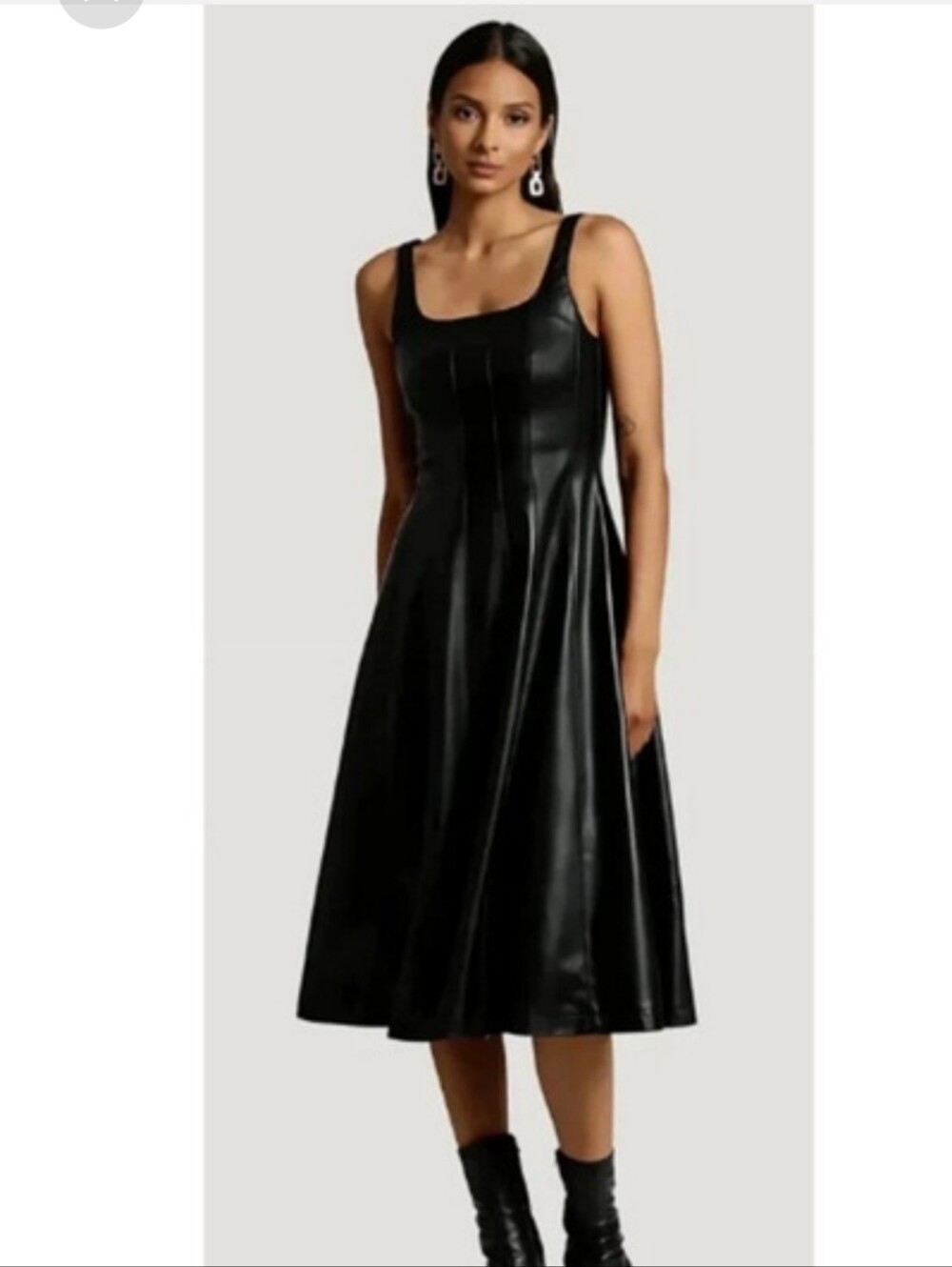 NWT Avec Les Filles Black Faux Leather Midi Dress Medium